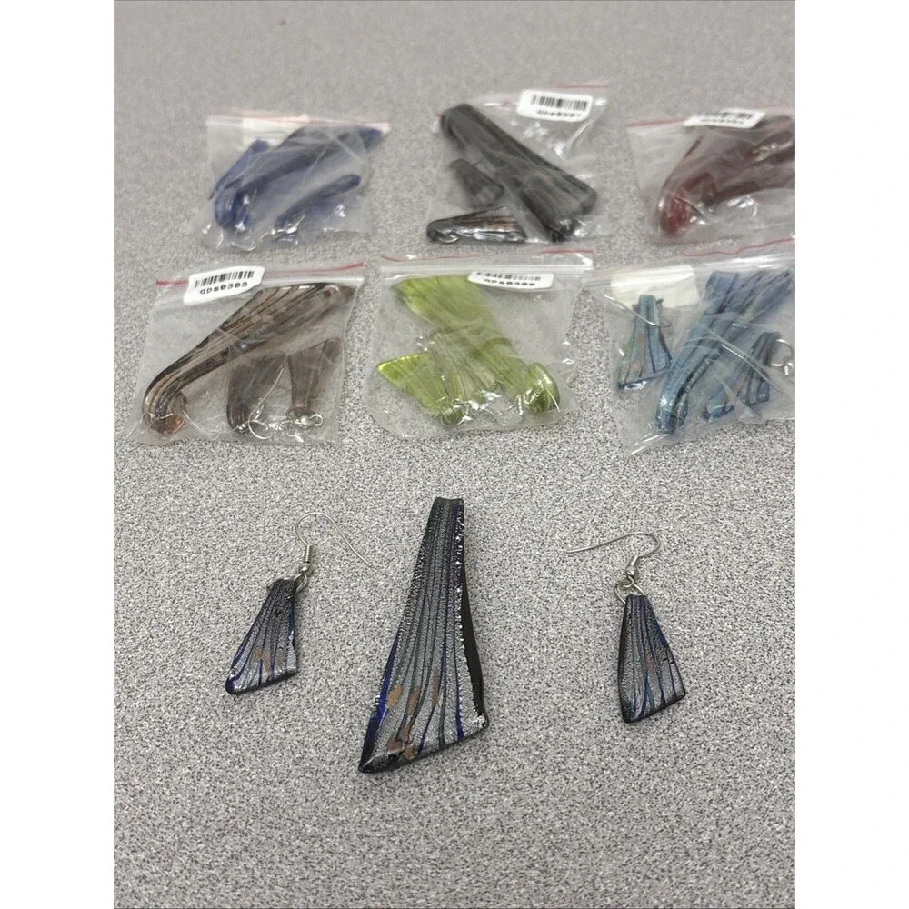 Iridescent Glitter Dichroic Lot Of 7 Pendant & Earrings Sets For Jewelry Making